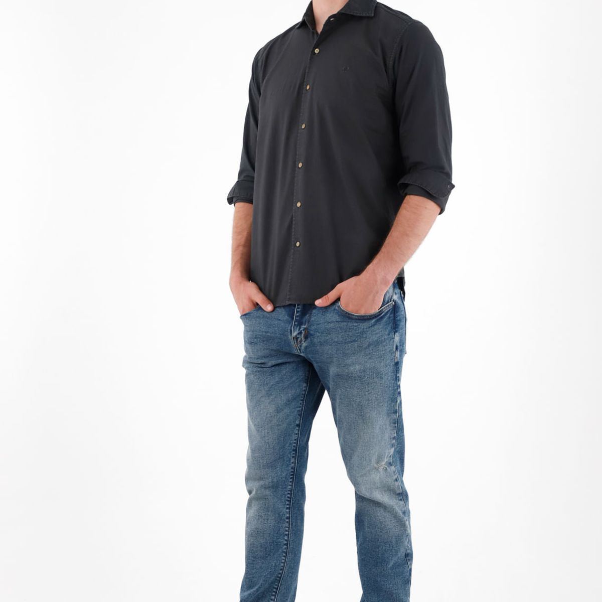 TENNIS - Camisa manga larga negra para hombre