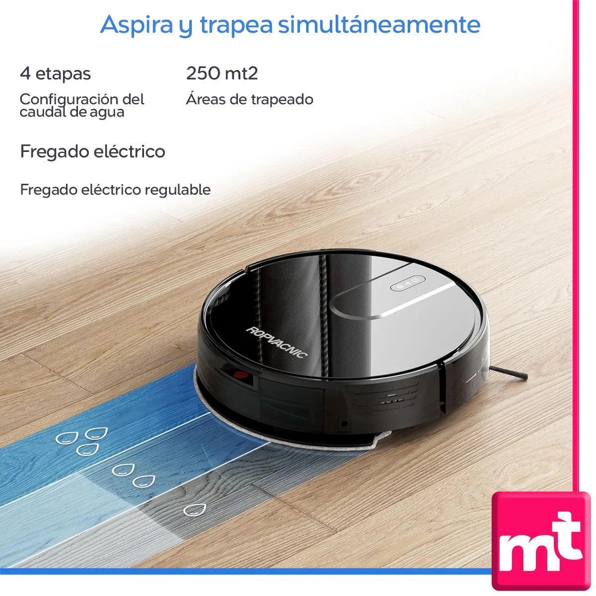 GENERICO - Robot Aspiradora Y Trapeador Ropvacnic Inteligente Potente Succión App