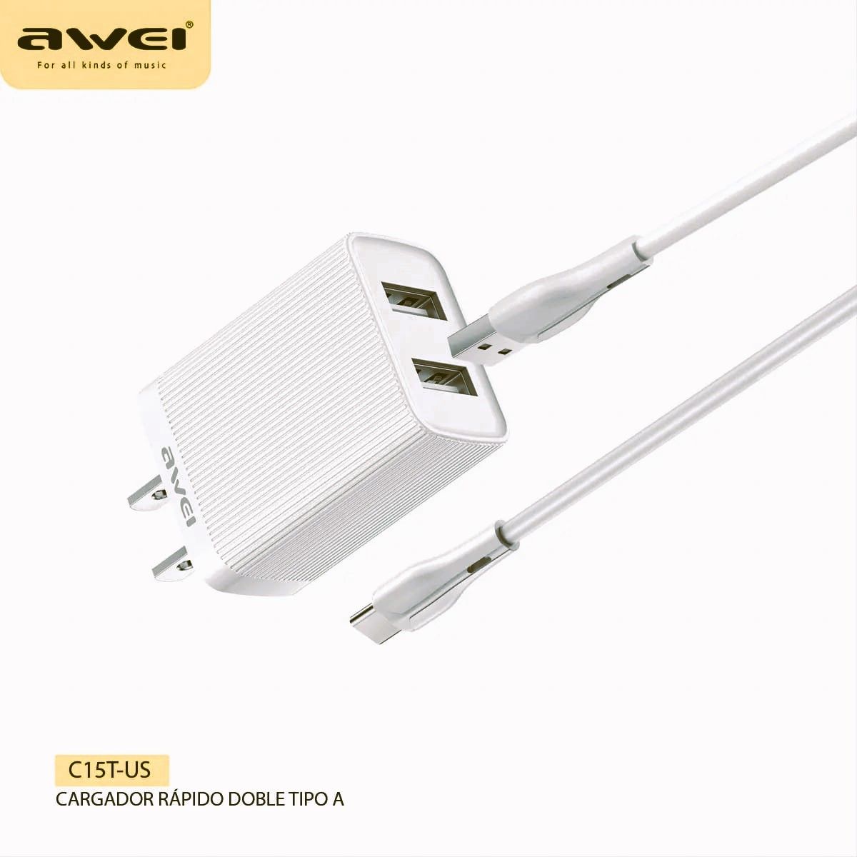 AWEI - Cable de datos de carga rapida tipo C Ref CL-15T Blanco