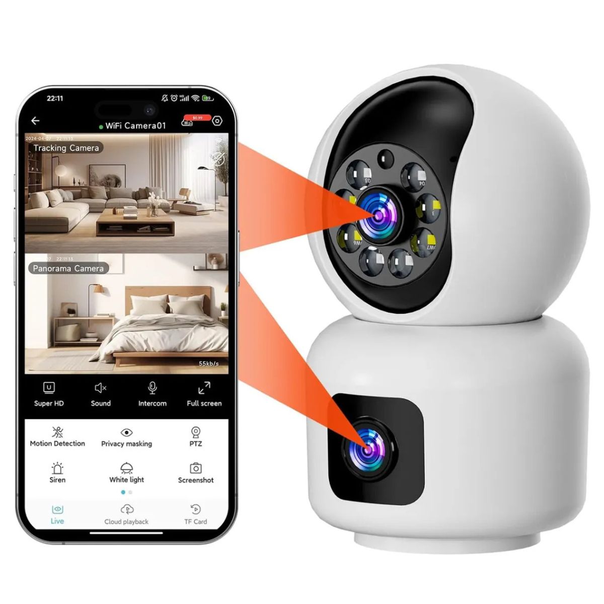 GENERICO - Camara De Seguridad Wifi Ip Doble Lente Robotica App Icsee