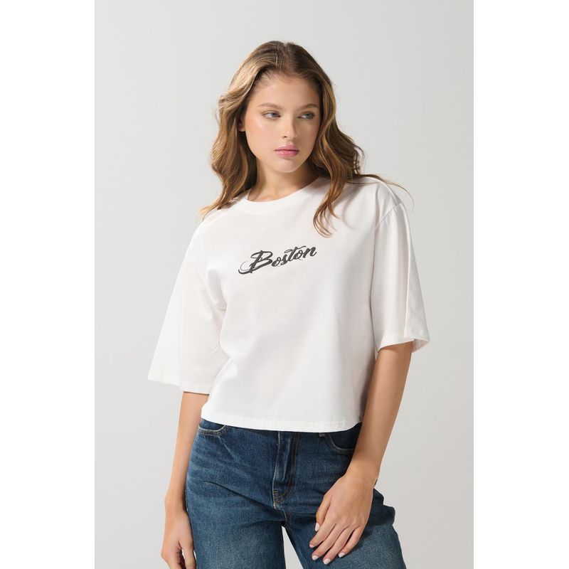 KOAJ - KOAJ Camiseta para mujer, crop top oversize, unicolor, estampa MUJER