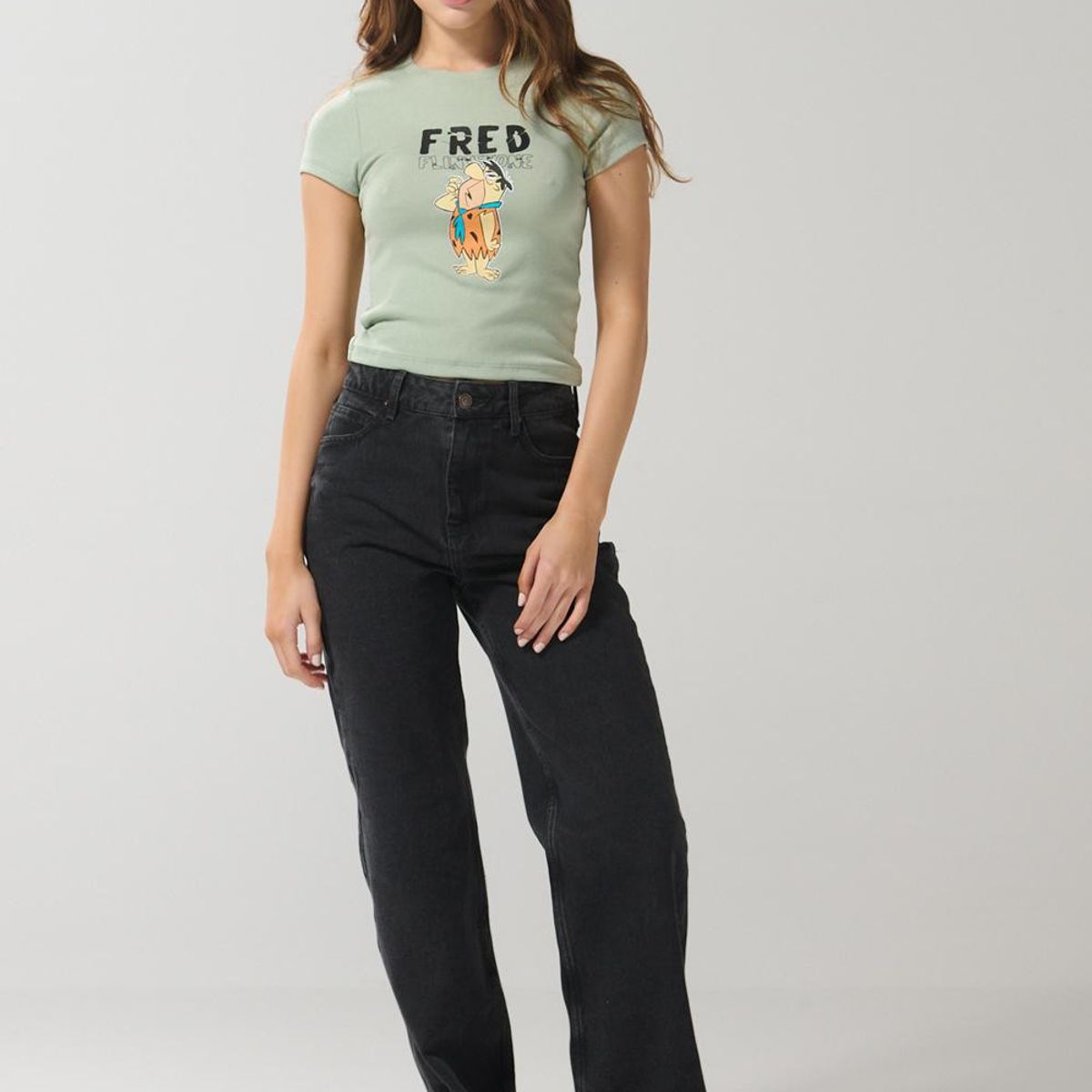 KOAJ - KOAJ Camiseta de Los Picapiedra en rib verde manga corta Mujer