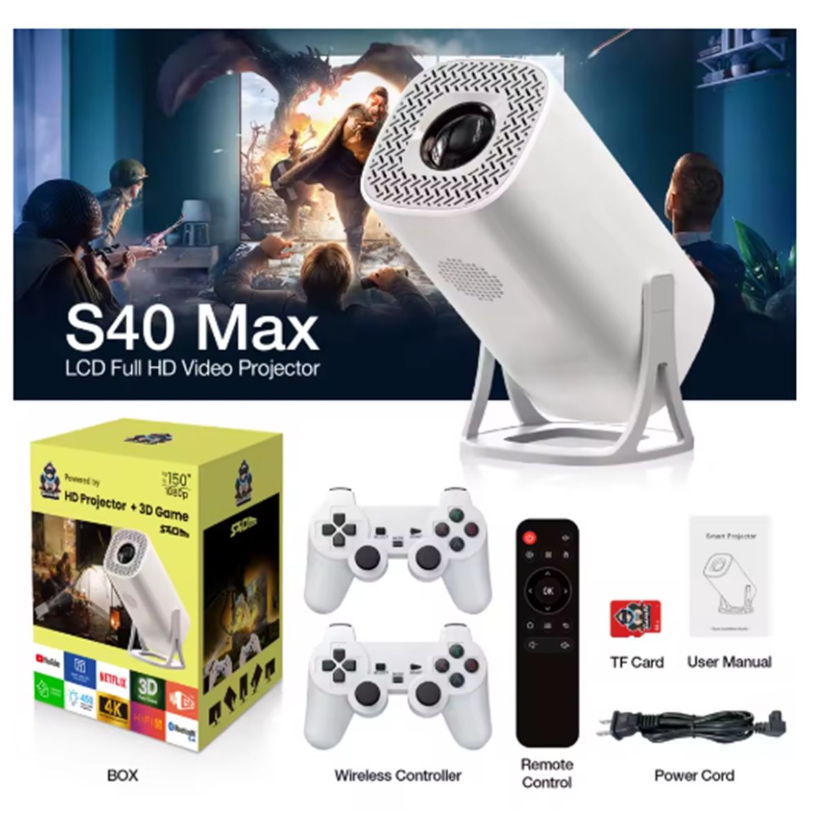 GENERICO - Proyector Android Con Juegos S40 Max Blanco