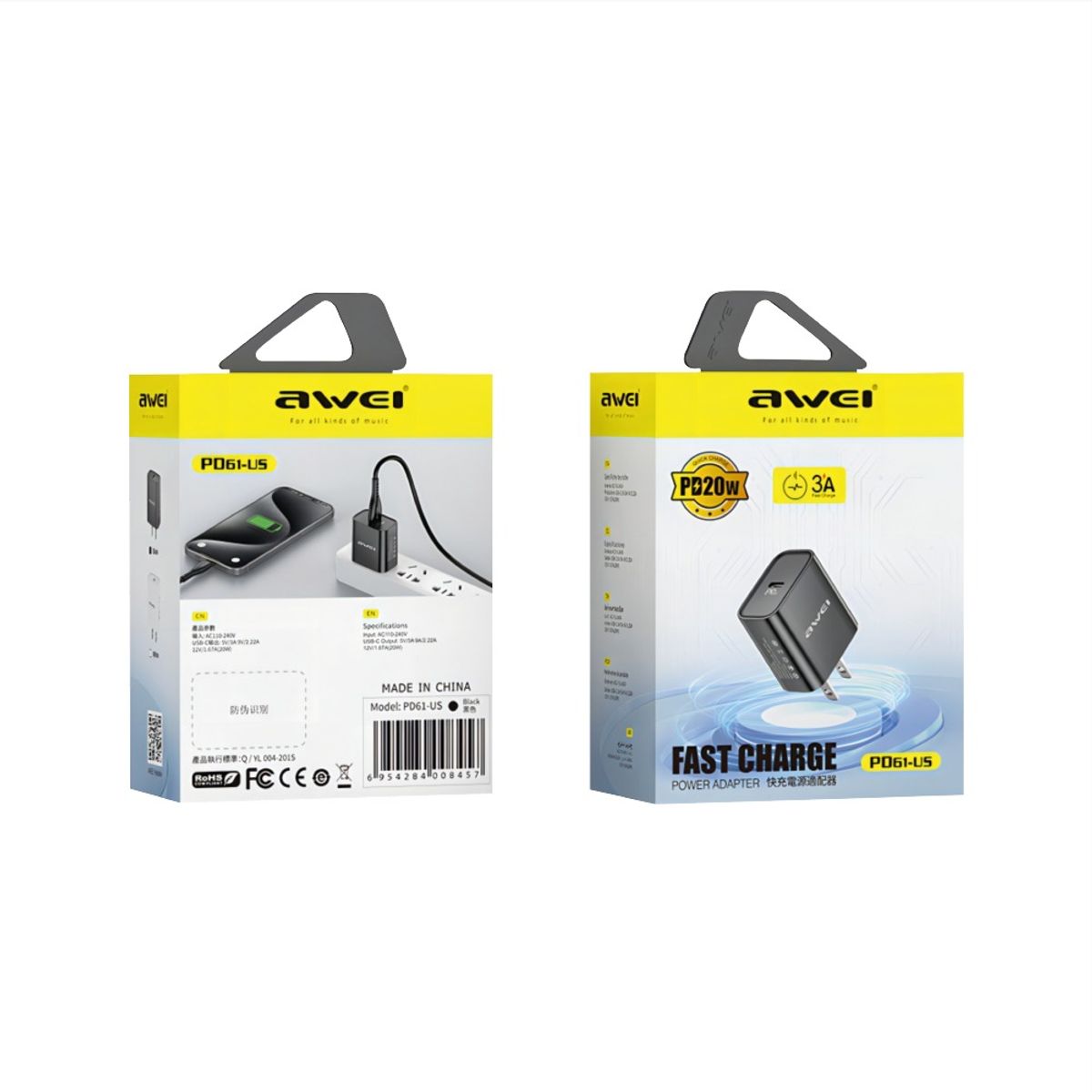 AWEI - Cable Awei PD61 USB Tipo C Micro BLighting 20W Negro