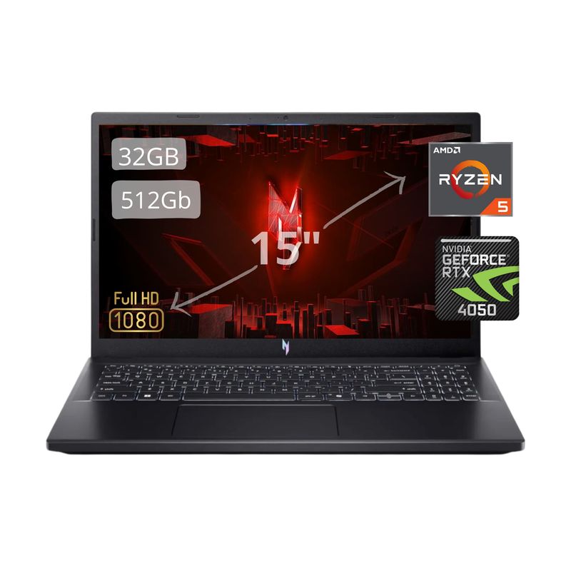ACER - Portatil ACER Nitro V15 AMD Ryzen 5 7535HS 32gb RAM 512GB SSD Nvidia RTX 4050 6gb Pantalla 15,6 FHD 144HZ