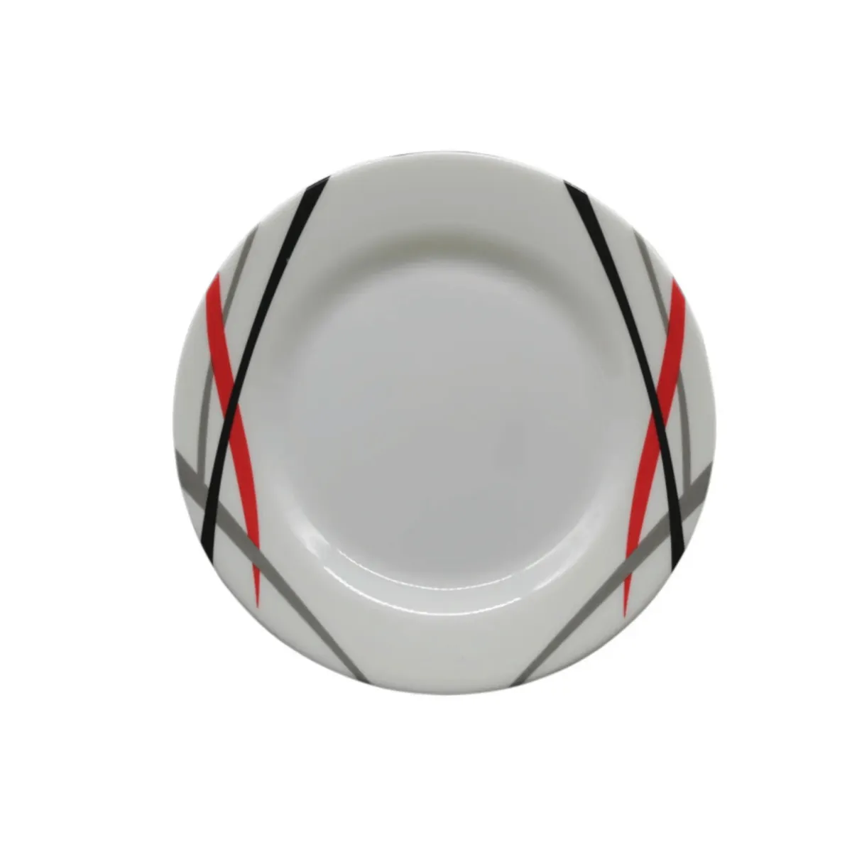 KITCHENWARE - Vajilla en Melamina Blanca Redonda con Líneas Rojas y Negras  16 Piezas