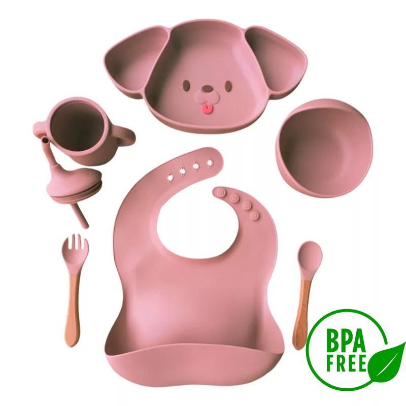 GENERICO - Kit de alimentación para bebe en silicona libre de BPA Rosa