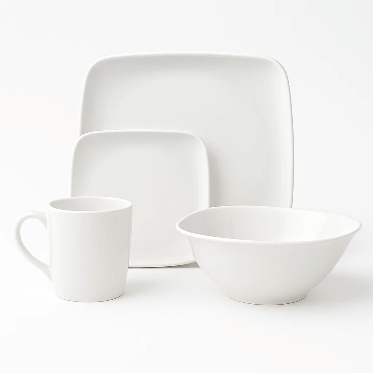 KITCHENWARE - Vajilla en Melamina Primavera Blanca Cuadrada – 16 Piezas