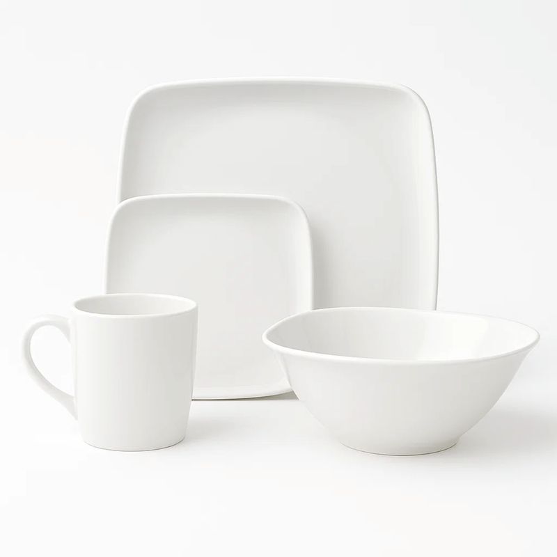 KITCHENWARE - Vajilla en Melamina Primavera Blanca Cuadrada – 16 Piezas