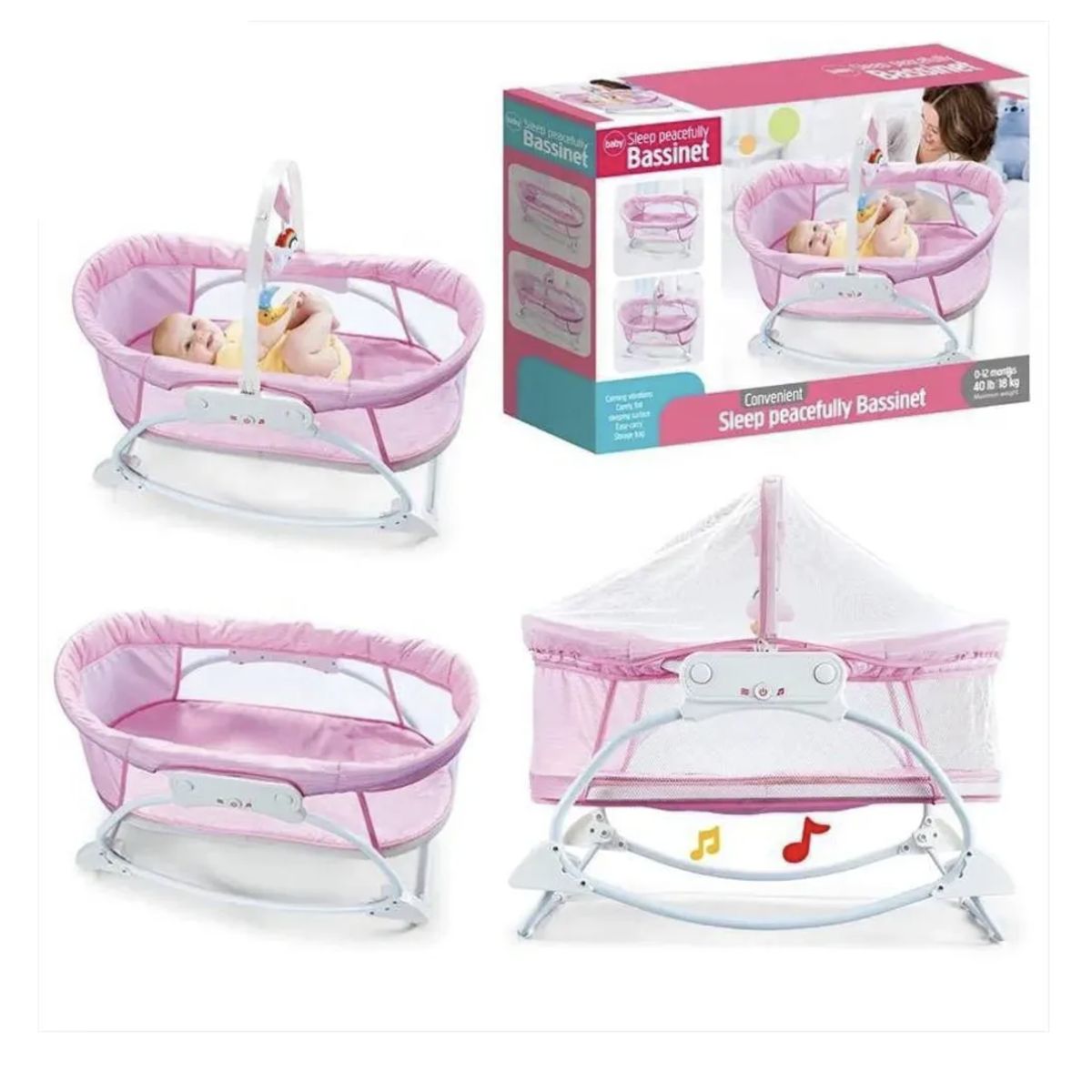 GENERICO - Silla Baby Moisés Mecedora Con Vibración Musical Bebes Rosa