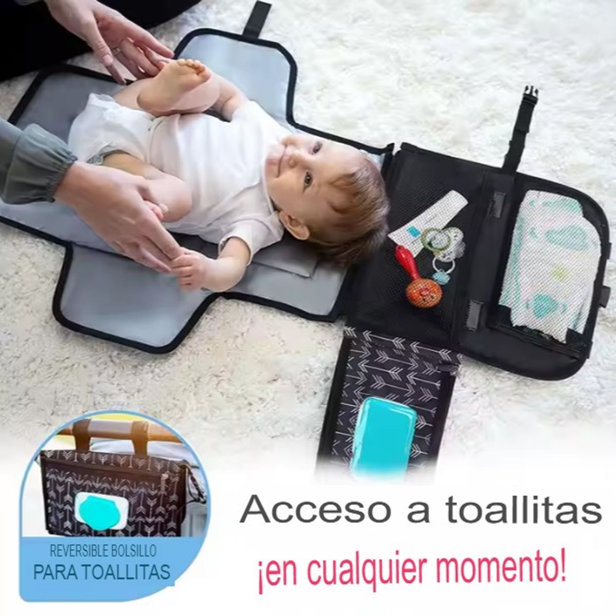 GENERICO - Cambiador Organizador Portátil Plegable para Bebés con Compartimentos Y Dispensador de Toallitas 86x56x5