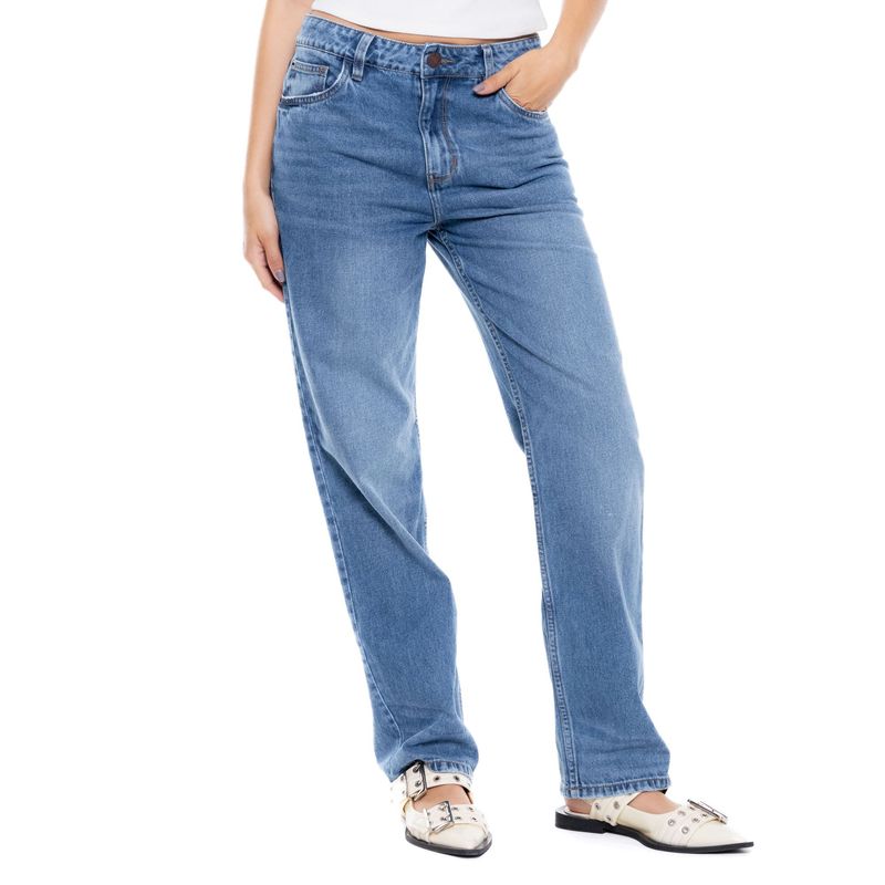 COLOR BLUE - High Waist Straight Fit Jeans Tono Medio