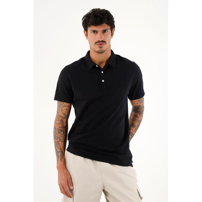 TENNIS - Polo negra con raqueta bordada para hombre