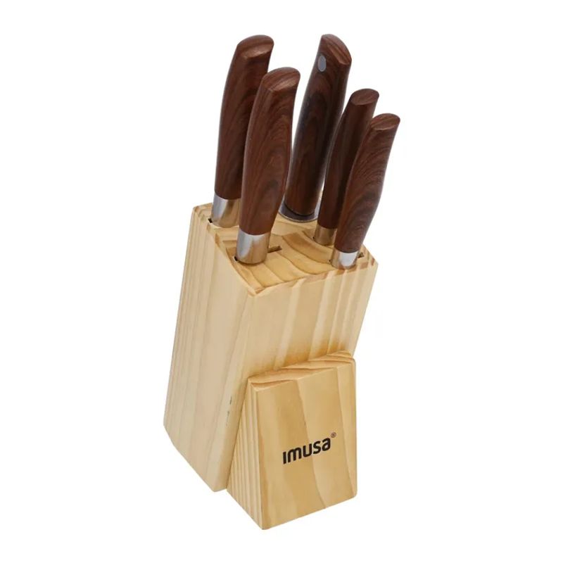 IMUSA - Set de 4 Cuchillos + Afilador + Bloque de Madera IMUSA