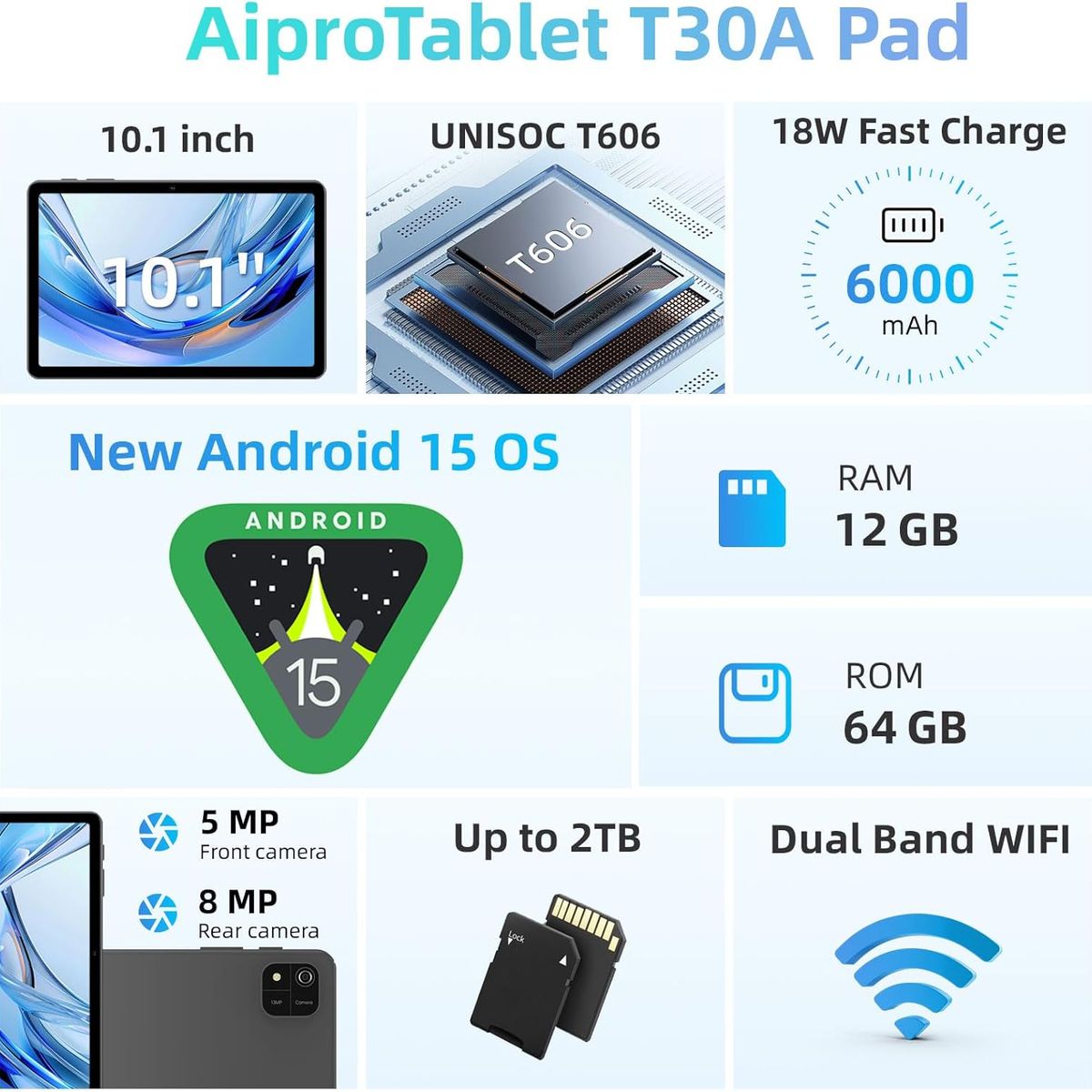 GENERICO - Tableta 10 pulgadas Android 15 Tablets, 3GB RAM 64GB ROM 1TB Expand, procesador Quad-Core