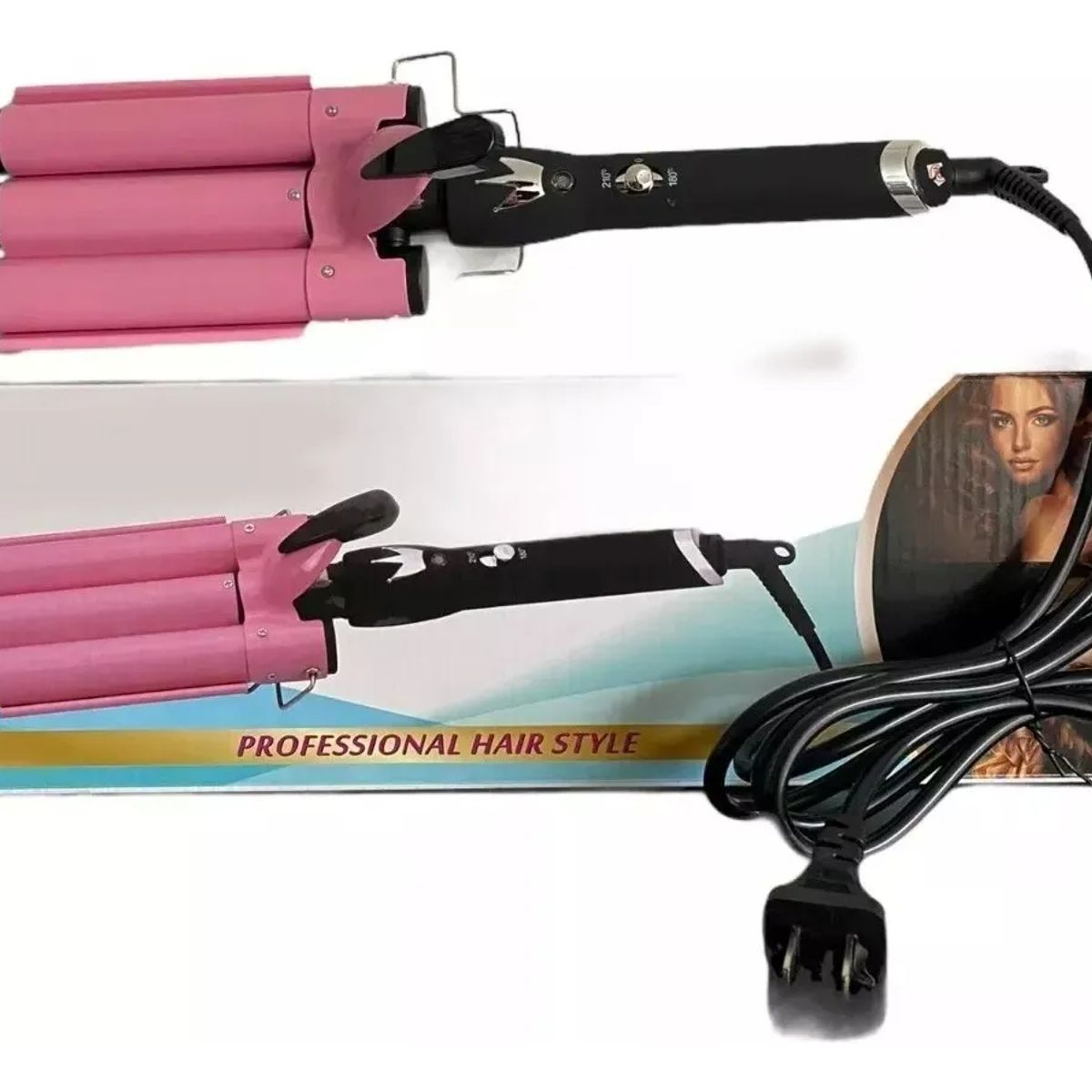 GENERICO - Plancha Pelo Pinza Cabello Rizadora Ondas Sirena 3 Barriles