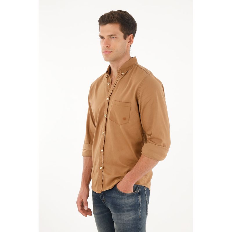 TENNIS - Camisa café con bolsillos delanteros para hombre