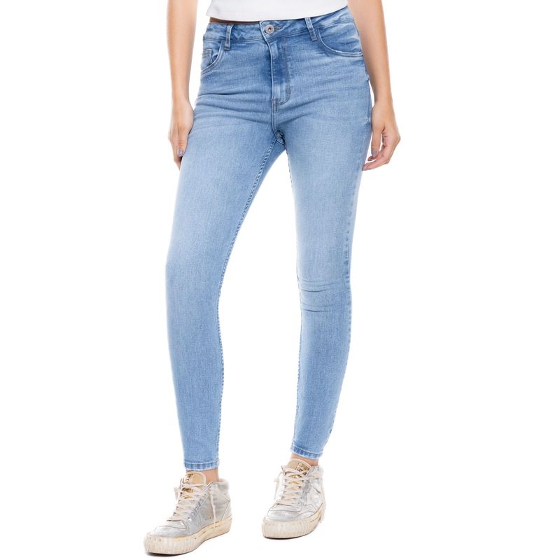 COLOR BLUE - High Waist Skinny Fit Jeans Tono Medio