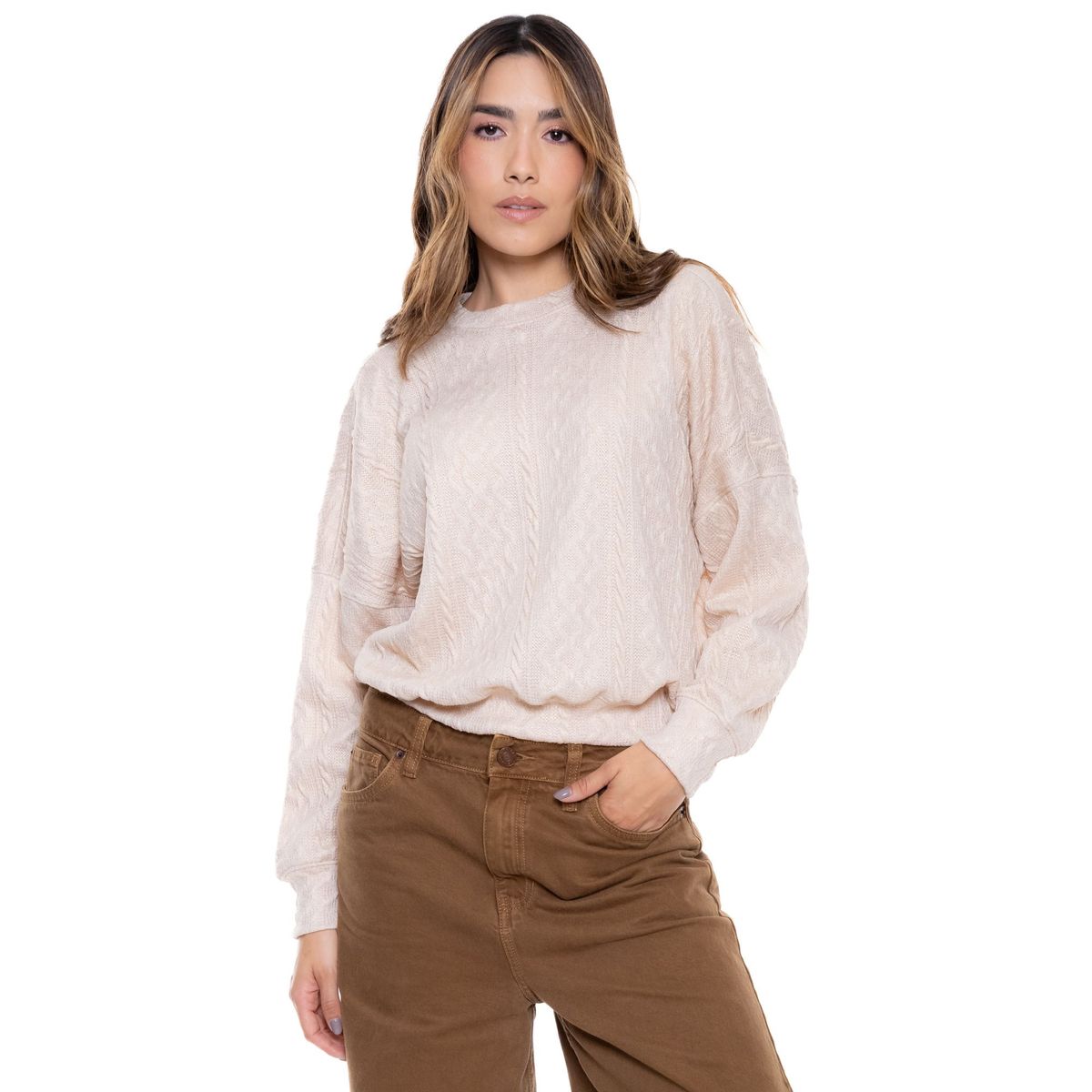 COLOR BLUE - Buzo Trenzado Con Brillos