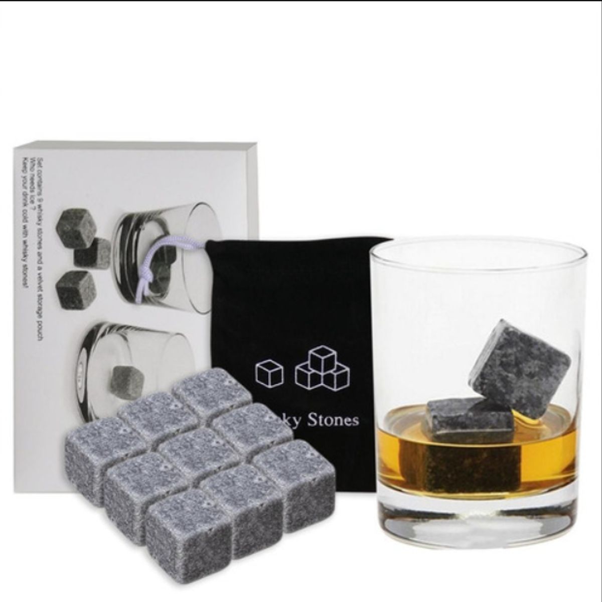 ORIGINAL HEALTH - Juego De Piedras Para Enfriar Whisky Kit 9 Piedras