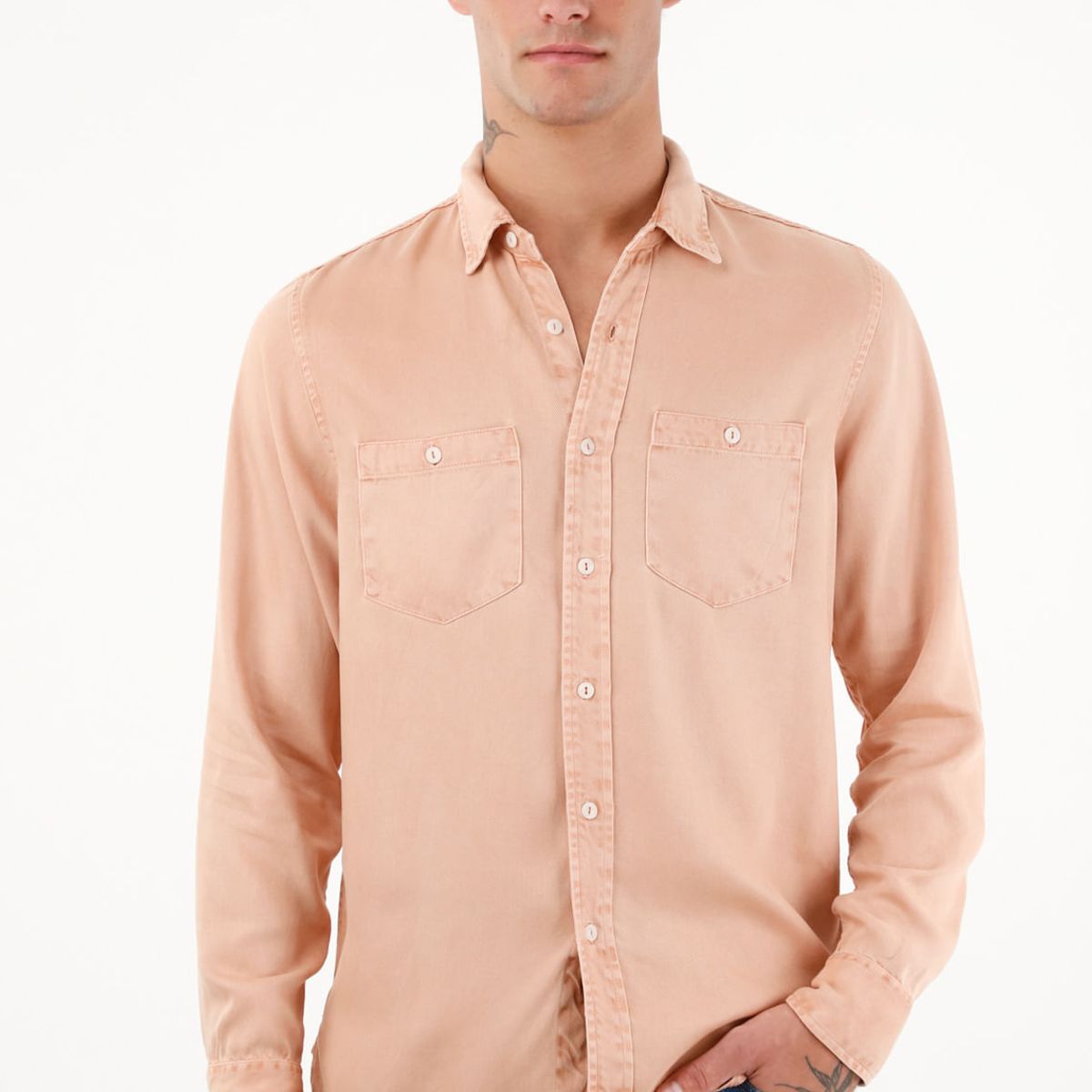 TENNIS - Camisa manga larga rosada con teñido overdye para hombre