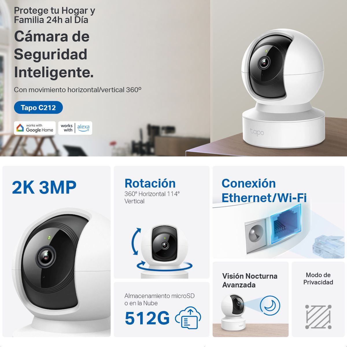 TP LINK - Cámara Wifi Lan Robótica 2K Tp-link Tapo C212 3mp Ai Audio