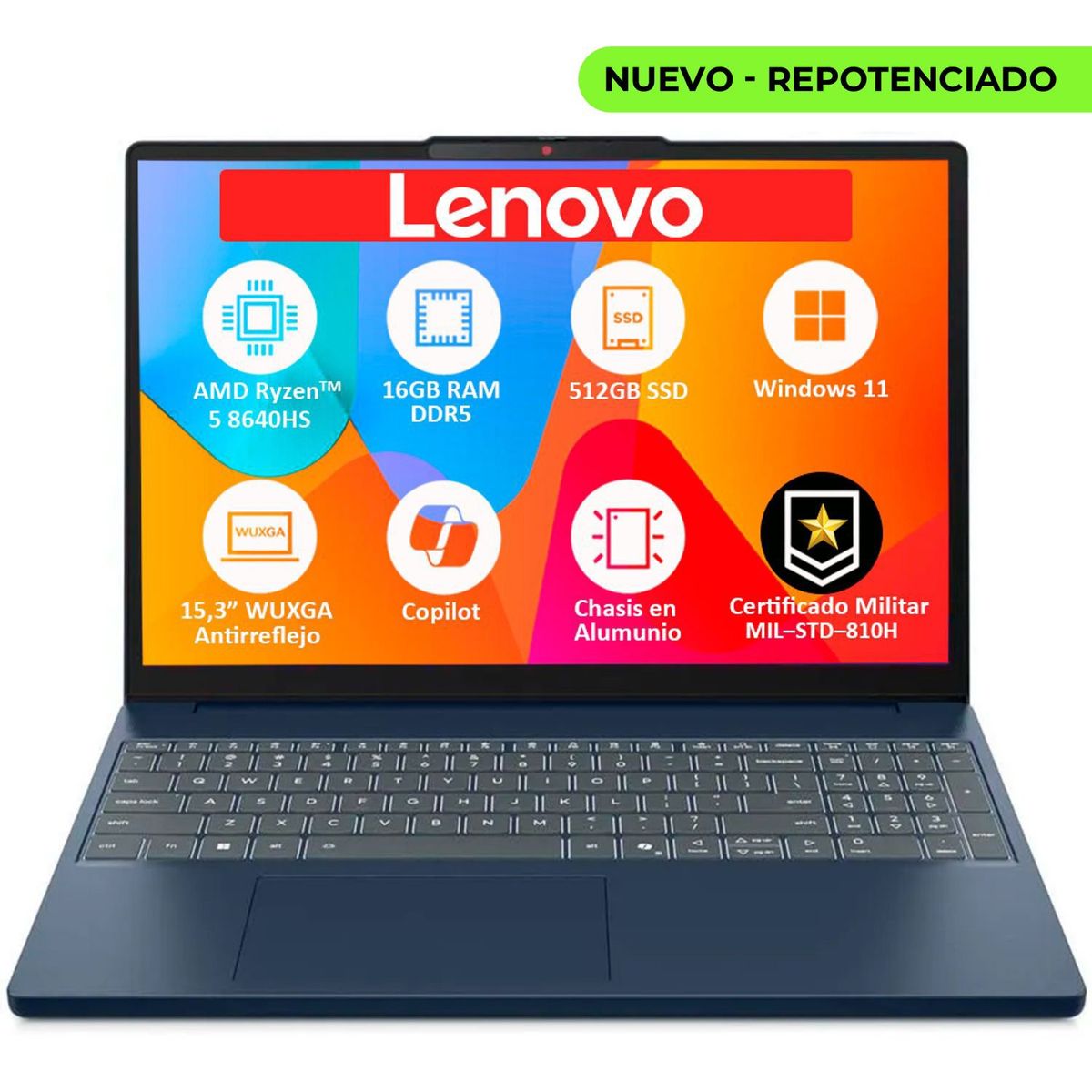 LENOVO - PORTATIL LENOVO SLIM AMD RYZEN 5‑8640HS SSD 512GB RAM 16GB DDR5 LED 15,3