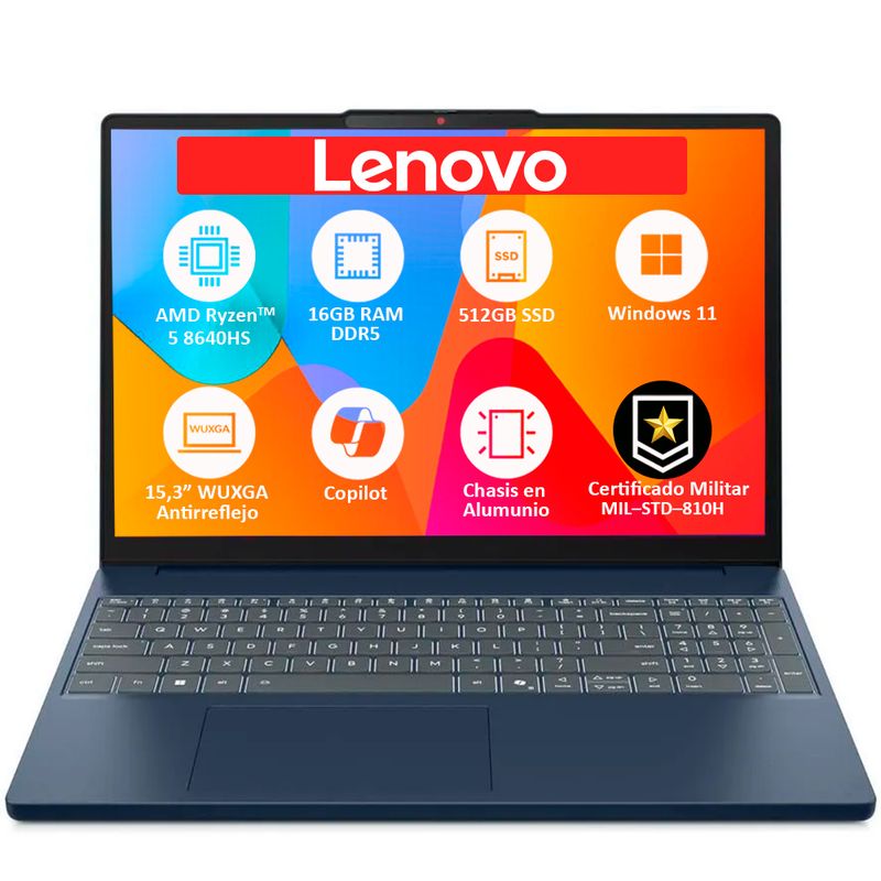 LENOVO - PORTATIL LENOVO SLIM AMD RYZEN 5‑8640HS SSD 512GB RAM 16GB DDR5 LED 15,3