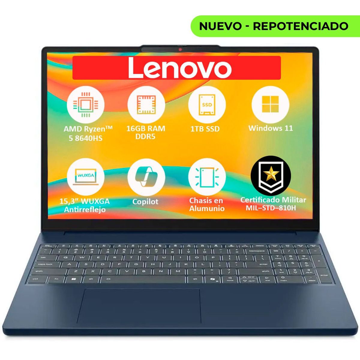 LENOVO - PORTATIL LENOVO SLIM AMD RYZEN 5‑8640HS SSD 1TB RAM 16GB DDR5 LED 15,3