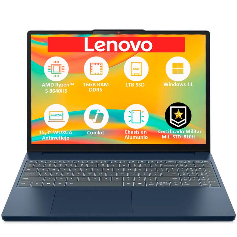 LENOVO - PORTATIL LENOVO SLIM AMD RYZEN 5‑8640HS SSD 1TB RAM 16GB DDR5 LED 15,3