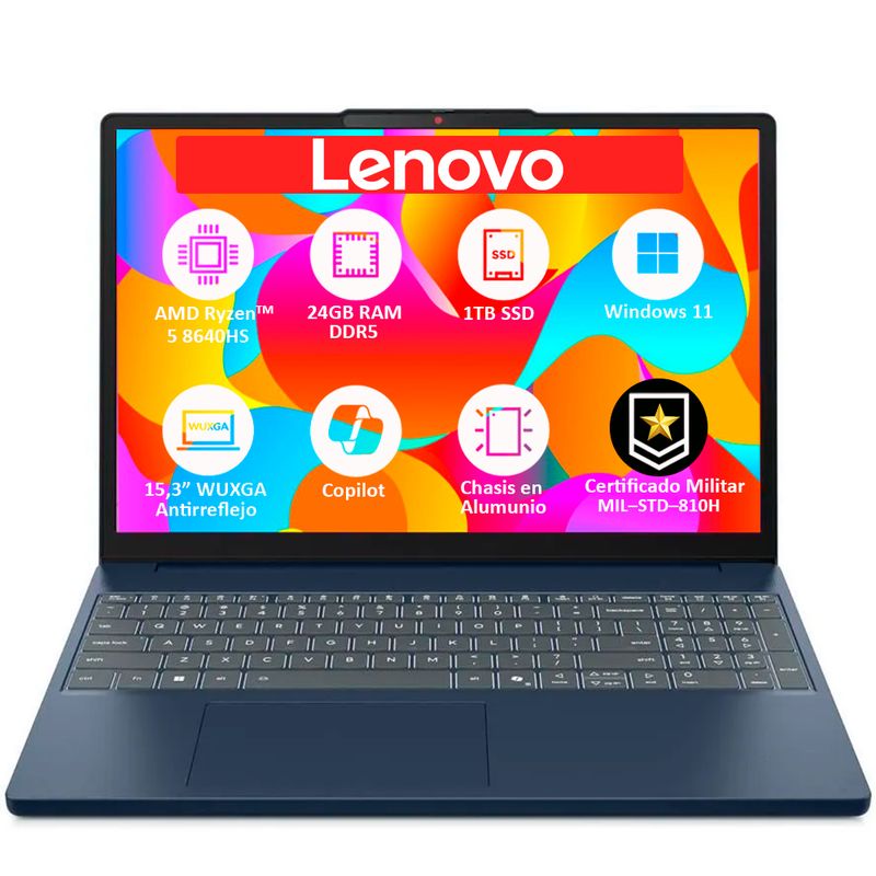LENOVO - PORTATIL LENOVO SLIM AMD RYZEN 5‑8640HS SSD 1TB RAM 24GB DDR5 LED 15,3