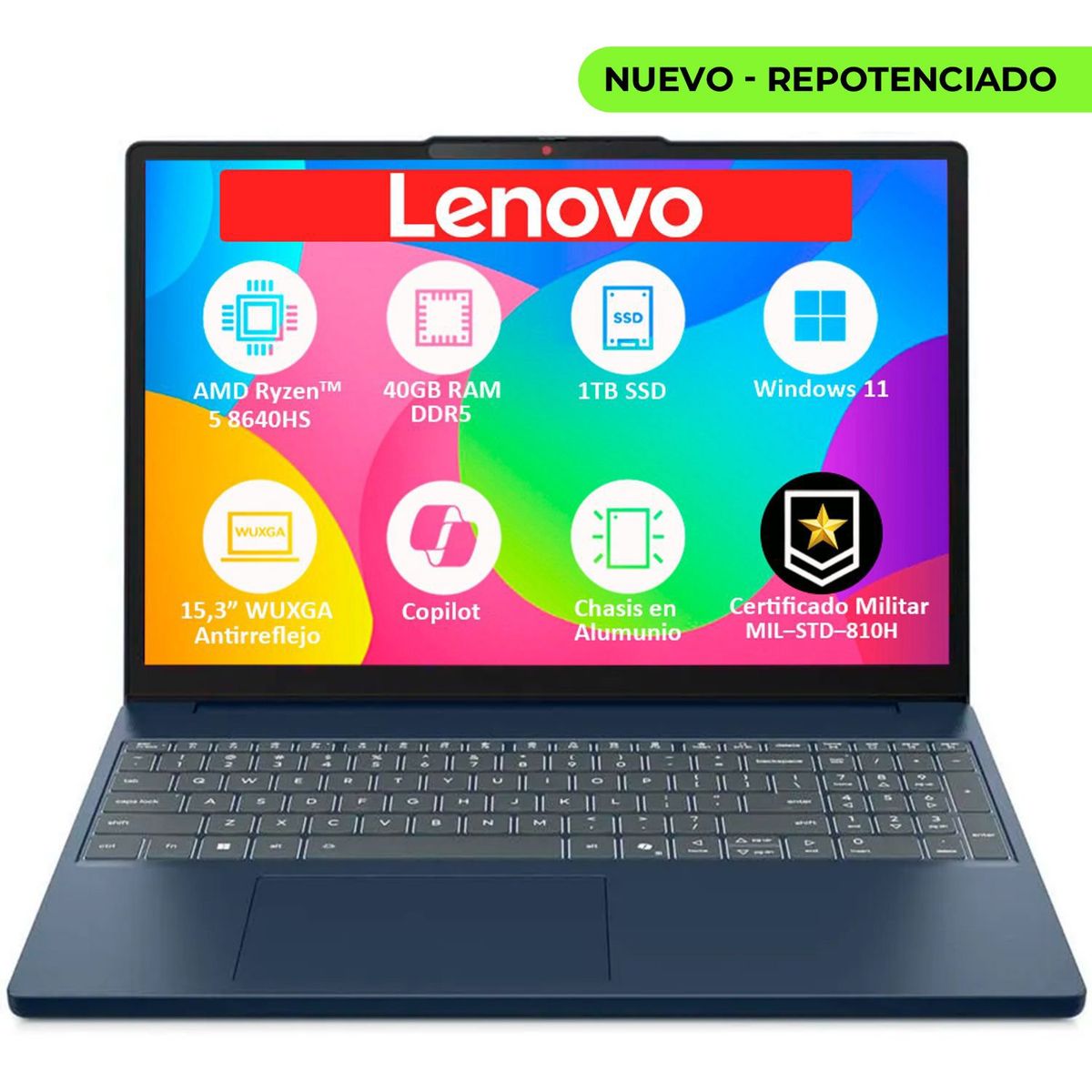 LENOVO - PORTATIL LENOVO SLIM AMD RYZEN 5‑8640HS SSD 1TB RAM 40GB DDR5 LED 15,3