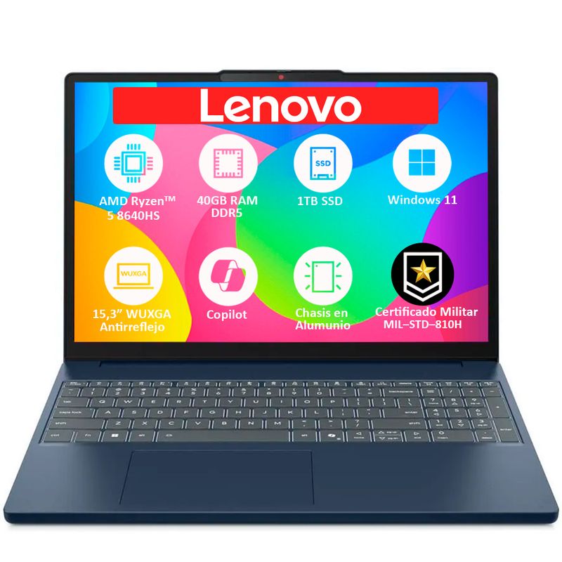 LENOVO - PORTATIL LENOVO SLIM AMD RYZEN 5‑8640HS SSD 1TB RAM 40GB DDR5 LED 15,3