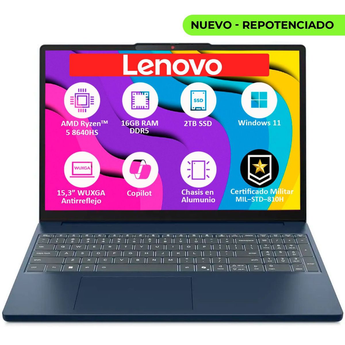 LENOVO - PORTATIL LENOVO SLIM AMD RYZEN 5‑8640HS SSD 2TB RAM 16GB DDR5 LED 15,3
