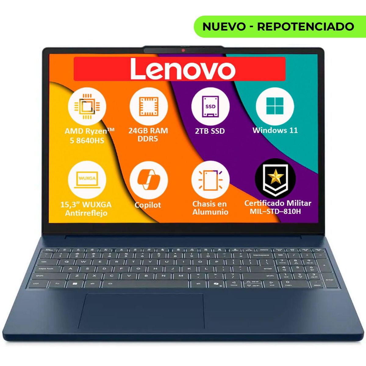 LENOVO - PORTATIL LENOVO SLIM AMD RYZEN 5‑8640HS SSD 2TB RAM 24GB DDR5 LED 15,3