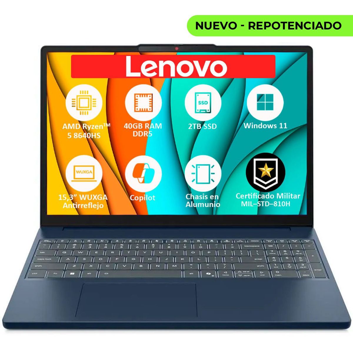 LENOVO - PORTATIL LENOVO SLIM AMD RYZEN 5‑8640HS SSD 2TB RAM 40GB DDR5 LED 15,3