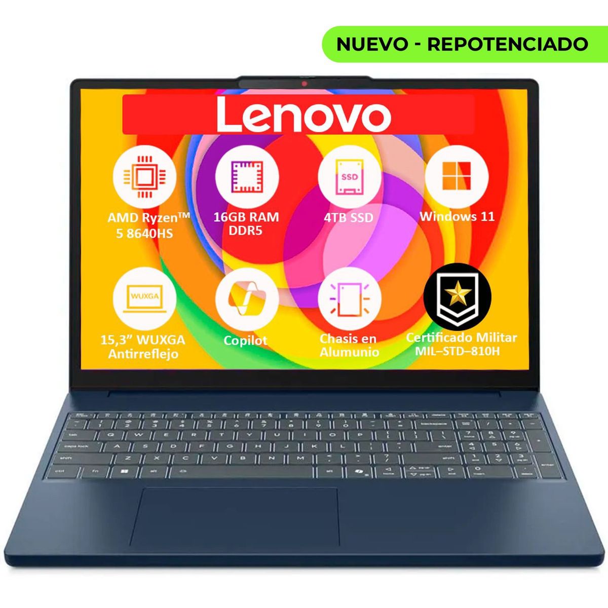 LENOVO - PORTATIL LENOVO SLIM AMD RYZEN 5‑8640HS SSD 4TB RAM 16GB DDR5 LED 15,3