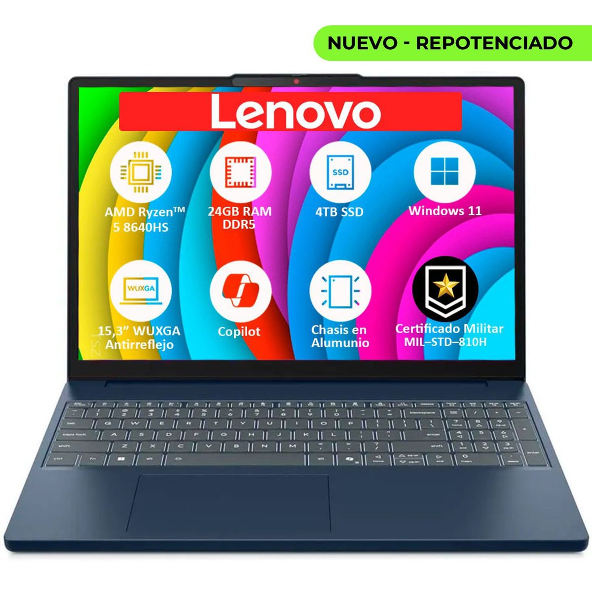 LENOVO - PORTATIL LENOVO SLIM AMD RYZEN 5‑8640HS SSD 4TB RAM 24GB DDR5 LED 15,3