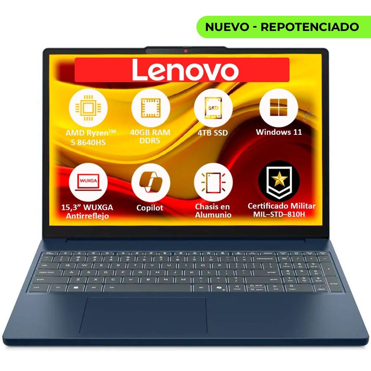 LENOVO - PORTATIL LENOVO SLIM AMD RYZEN 5‑8640HS SSD 4TB RAM 40GB DDR5 LED 15,3