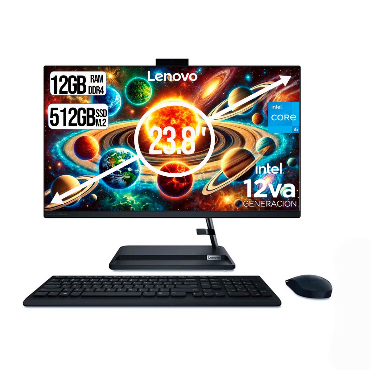 LENOVO - TODO EN UNO LENOVO INTEL CORE I5-12450H SSD 512GB  RAM 12GB LED 24 FHD