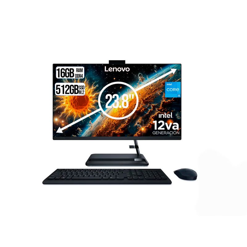 LENOVO - TODO EN UNO LENOVO INTEL CORE I5-12450H SSD 512GB  RAM 16GB LED 24 FHD