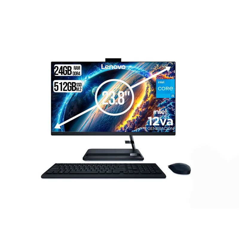 LENOVO - TODO EN UNO LENOVO INTEL CORE I5-12450H SSD 512GB  RAM 24GB LED 24 FHD