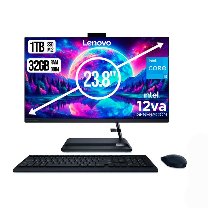 LENOVO - TODO EN UNO LENOVO INTEL CORE I5-12450H SSD 1TB  RAM 32GB LED 24 FHD