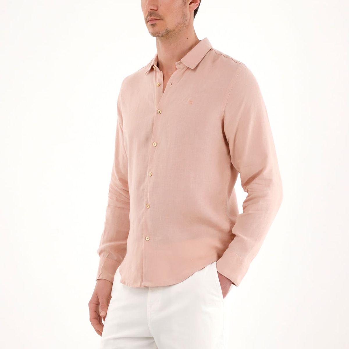 TENNIS - Camisa en 100% lino con bordado rosada para hombre