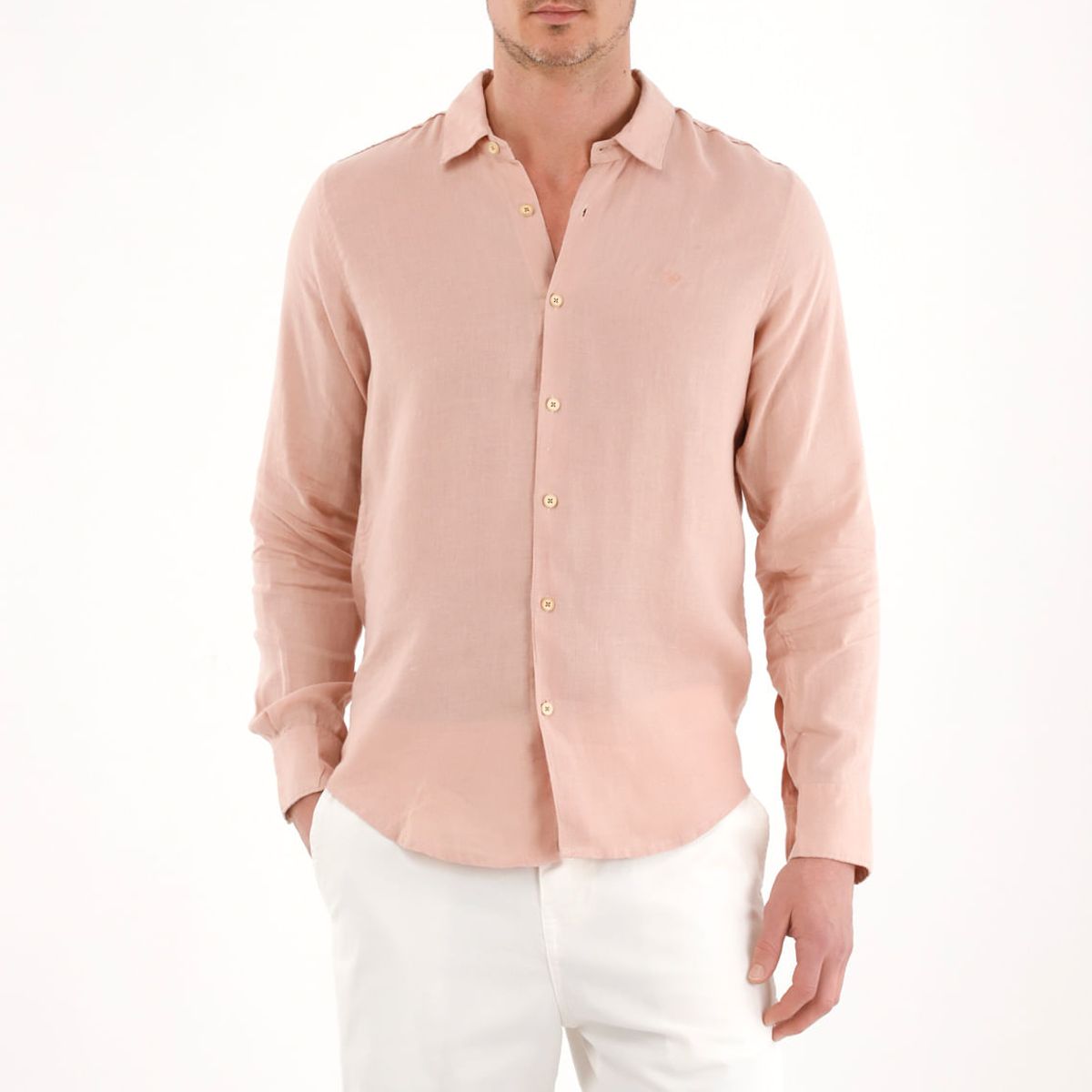 TENNIS - Camisa en 100% lino con bordado rosada para hombre