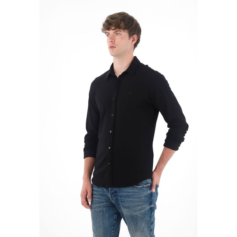 TENNIS - Camisa clásica en tejido de punto negra para hombre