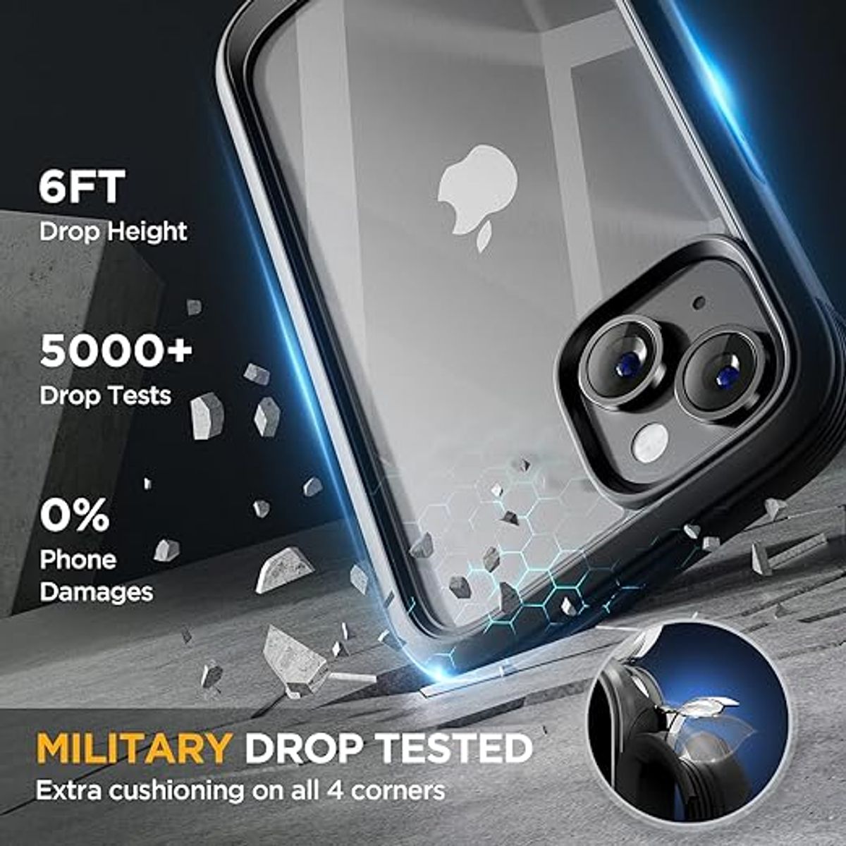 GENERICO - Estuche Protector Case Funda 2 En 1 Full 360 Para Iphone 15 Plus Negro