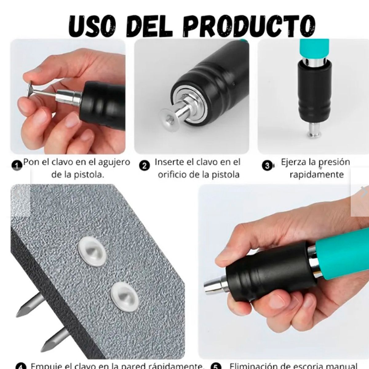 GENERICO - Pistola Clavadora Neumática Clavos Acero Remaches Manual