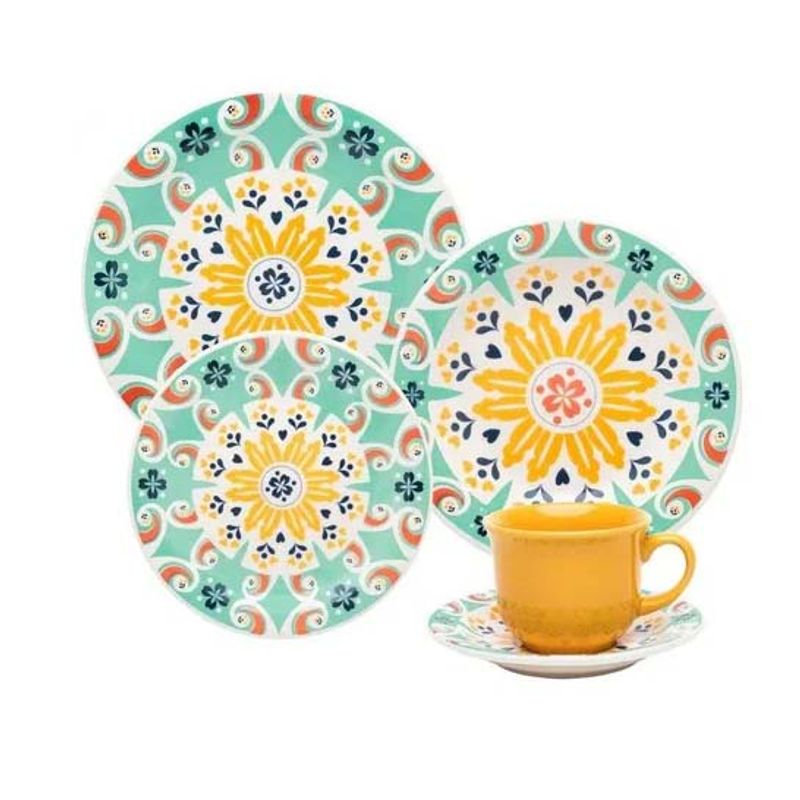 OXFORD - VAJILLA CERAMICA 20 PZAS 4 PTOS FLOREAL SOLAR