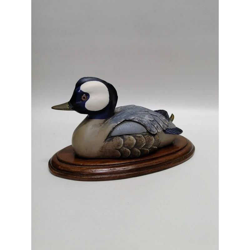 GENERICO - Escultura De Pato En Marmolina Y Oleo Italy Base En Madera